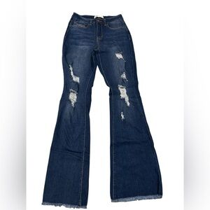 YMI Dark‎ Blue Distressed Flare Jeans Earth Friendly Green Jean 9/29